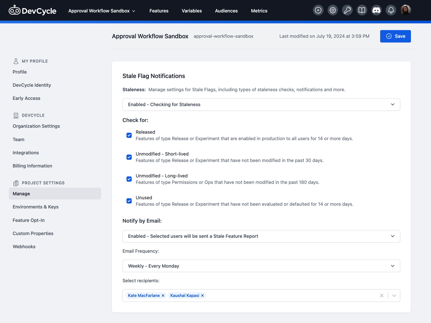 image of settings page